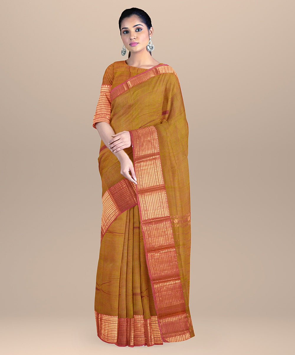 Brown red handwoven mangalagiri cotton silk saree