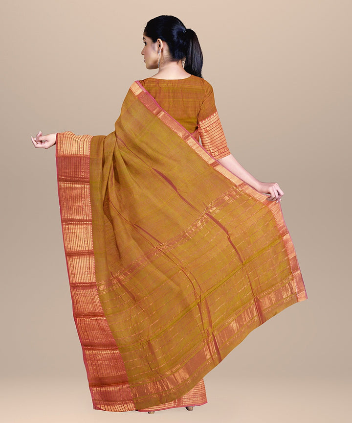 Brown red handwoven mangalagiri cotton silk saree