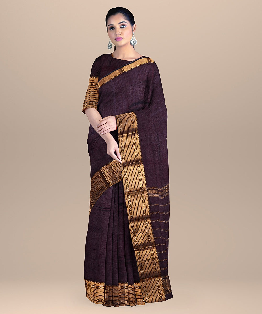 Brown cotton silk mangalagiri handloom saree