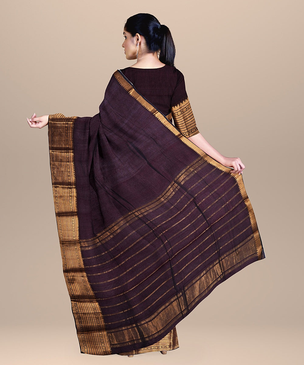 Navy blue cotton silk mangalagiri handloom saree