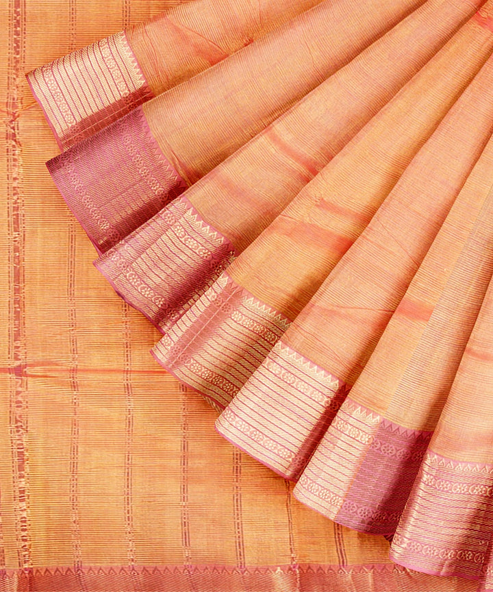 Orange mangalagiri handwoven cotton silk saree