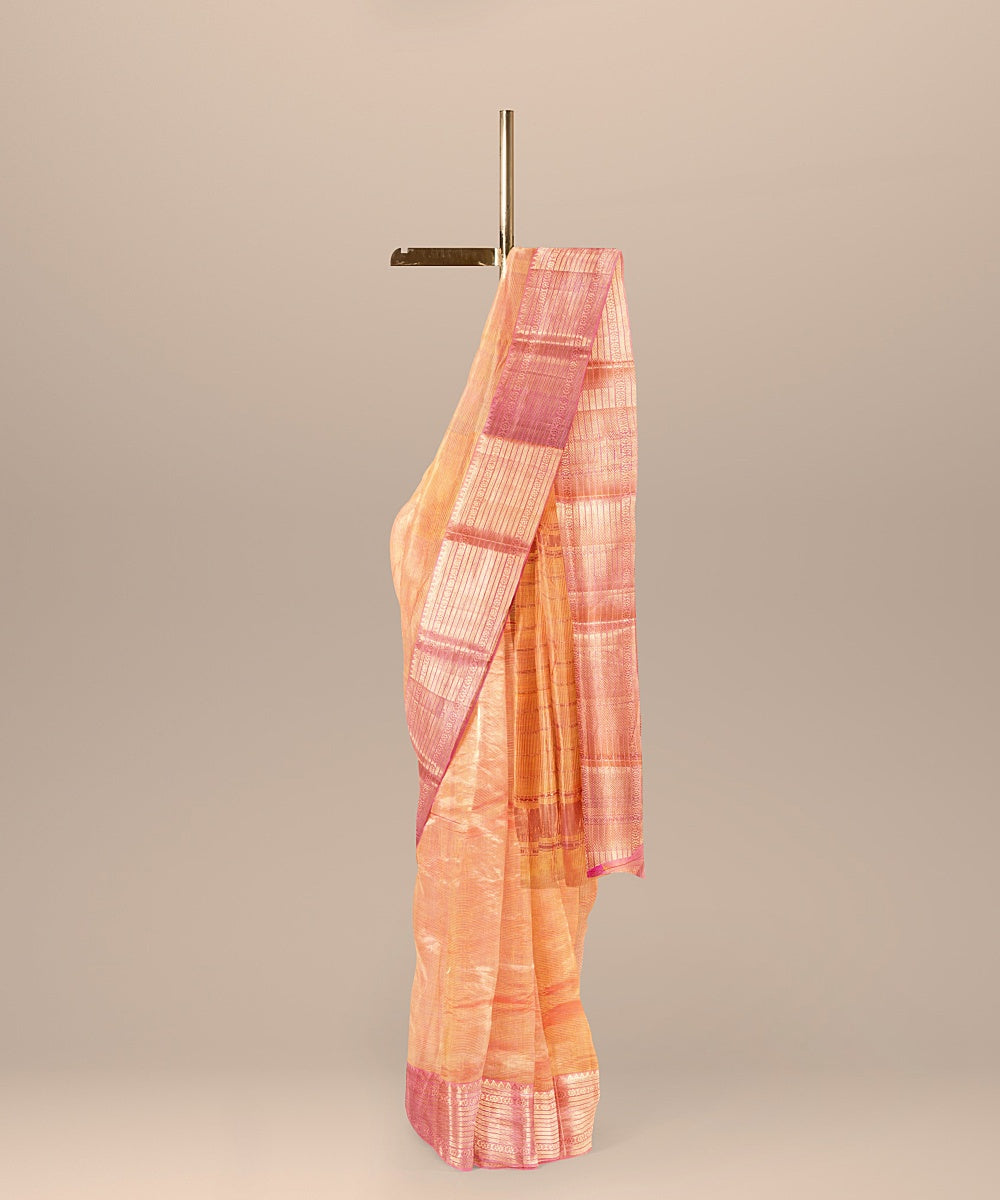 Orange mangalagiri handwoven cotton silk saree