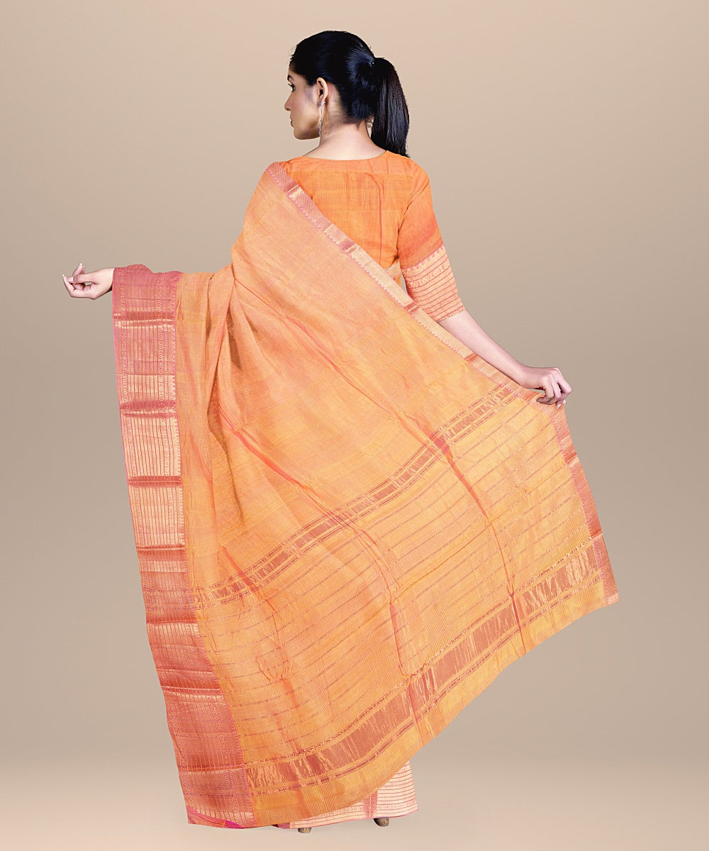 Orange mangalagiri handwoven cotton silk saree