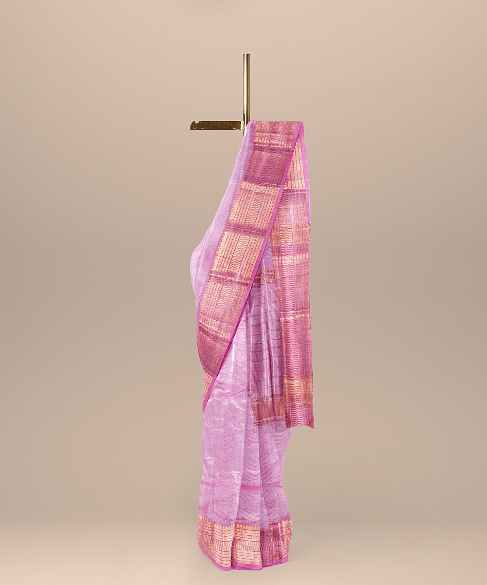 Pink handwoven mangalagiri cotton silk saree