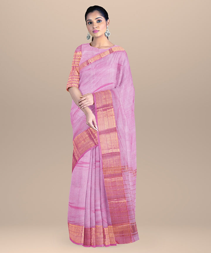 Pink handwoven mangalagiri cotton silk saree