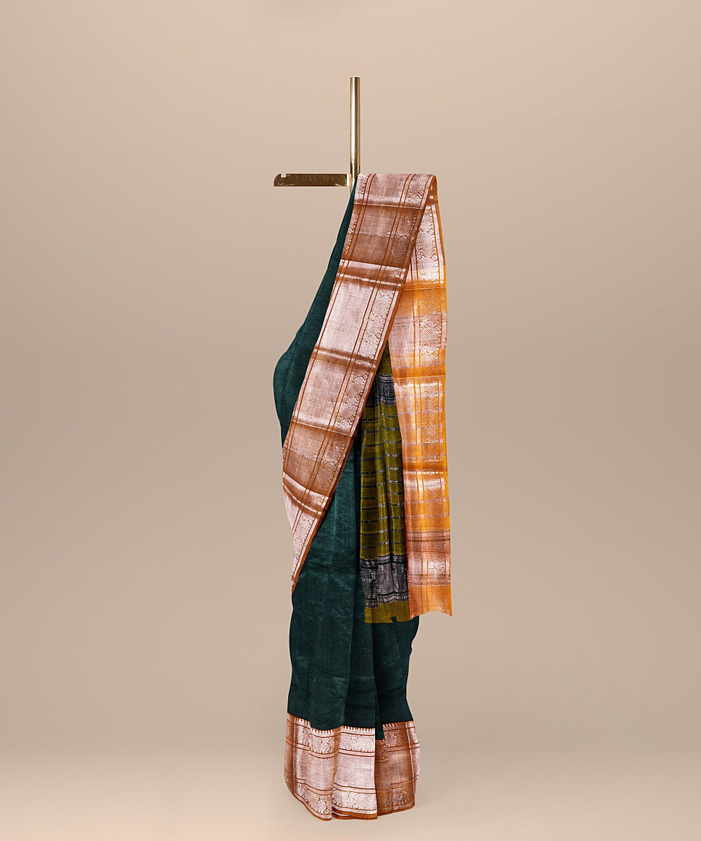 Dark green olive handwoven mangalagiri cotton silk saree