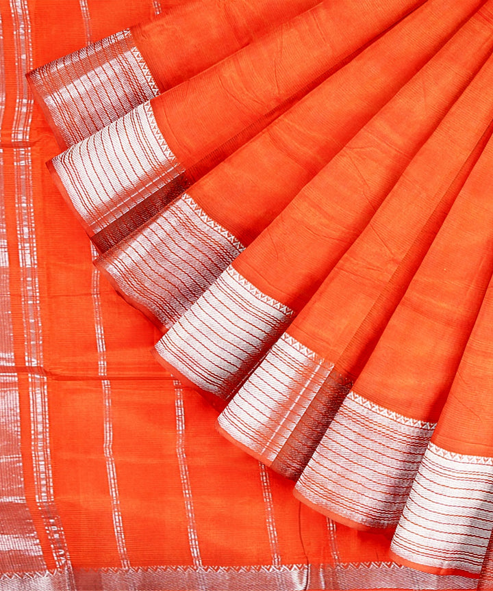 Orange mangalagiri handloom cotton silk saree