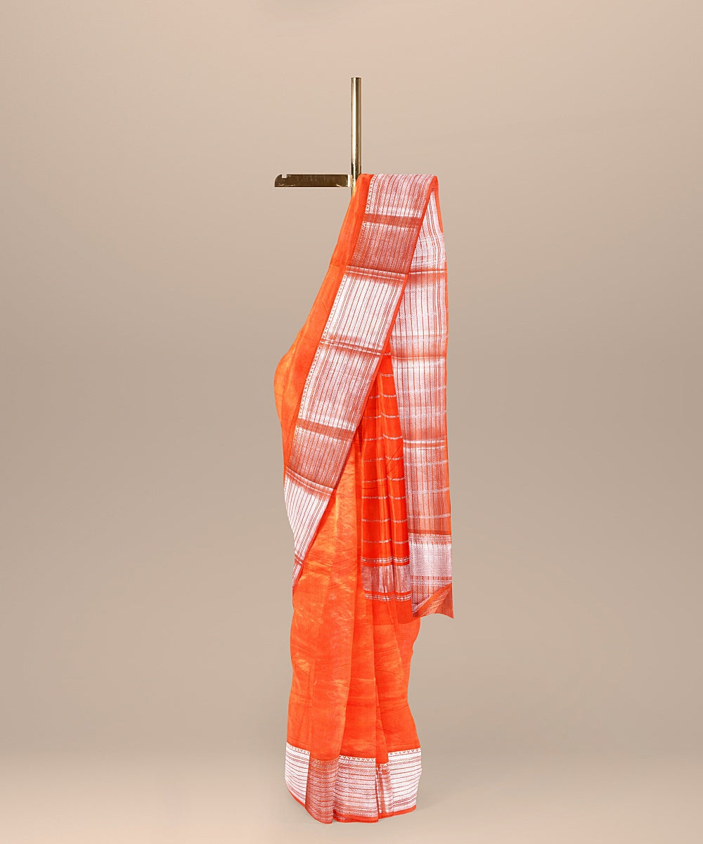 Orange mangalagiri handloom cotton silk saree