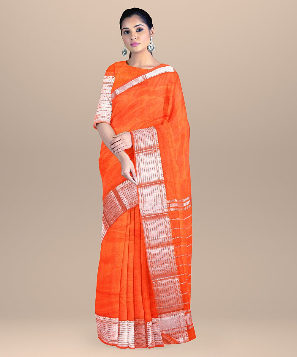 Orange mangalagiri handloom cotton silk saree