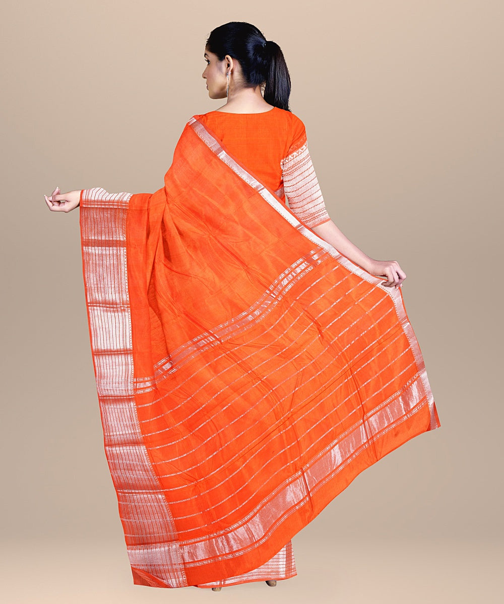 Orange mangalagiri handloom cotton silk saree