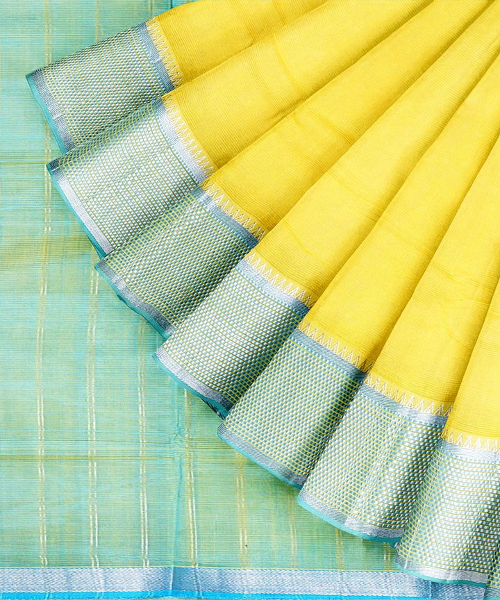 Yellow handwoven mangalagiri cotton silk saree