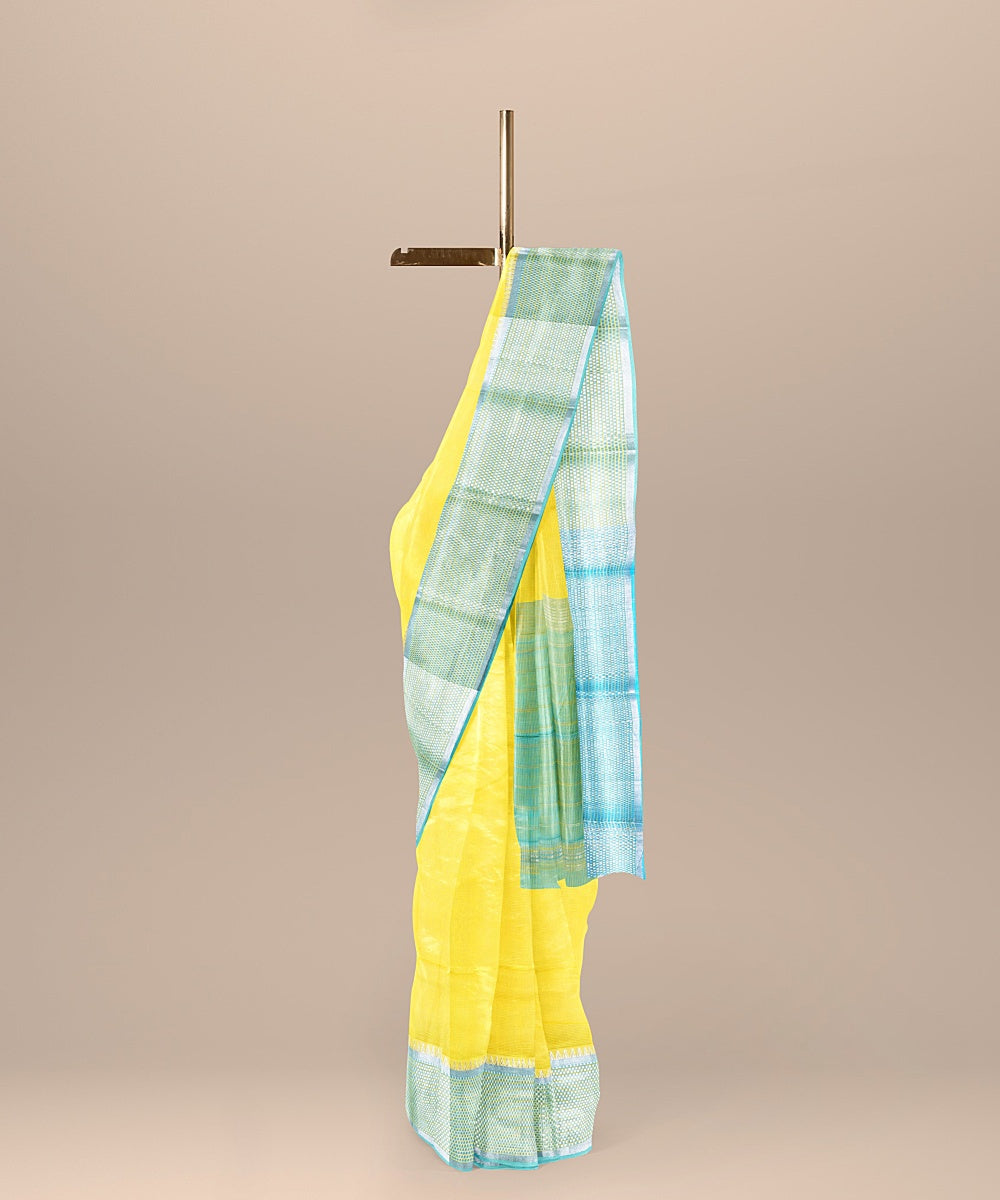 Yellow handwoven mangalagiri cotton silk saree