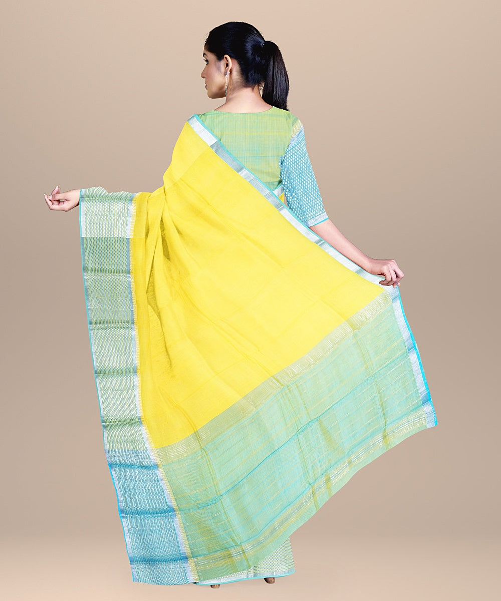 Yellow handwoven mangalagiri cotton silk saree