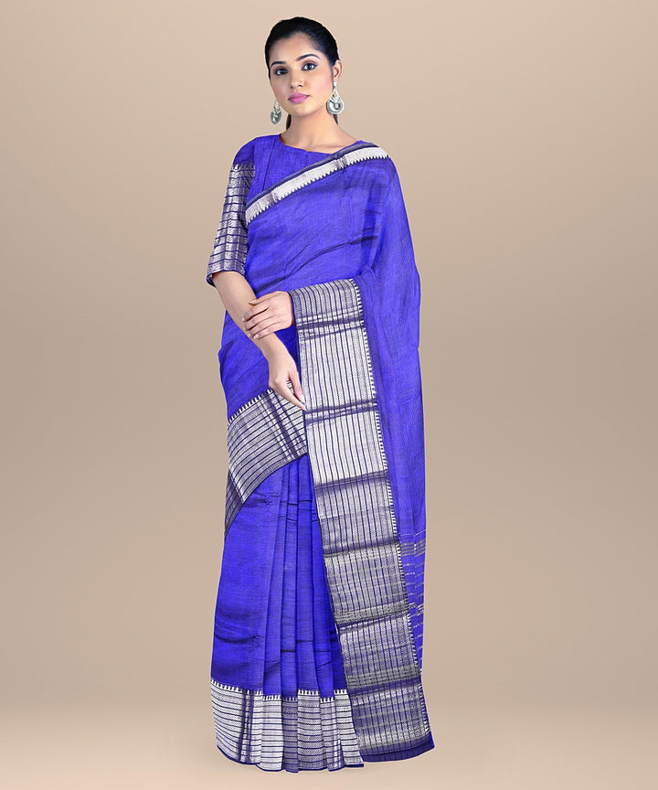 Navy blue mangalagiri handloom cotton silk saree