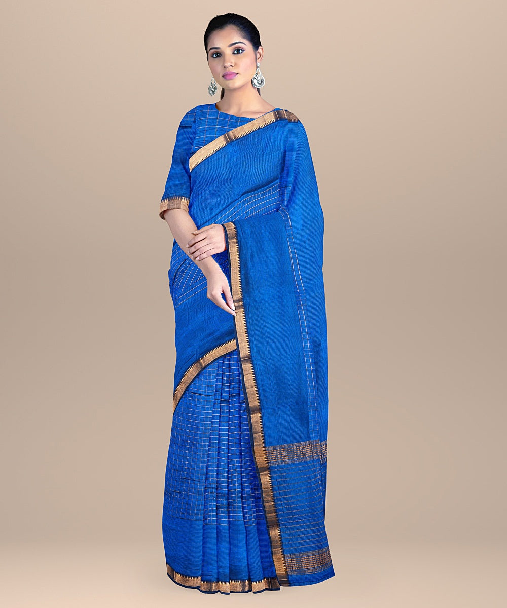 Navy blue mangalagiri cotton silk handwoven saree