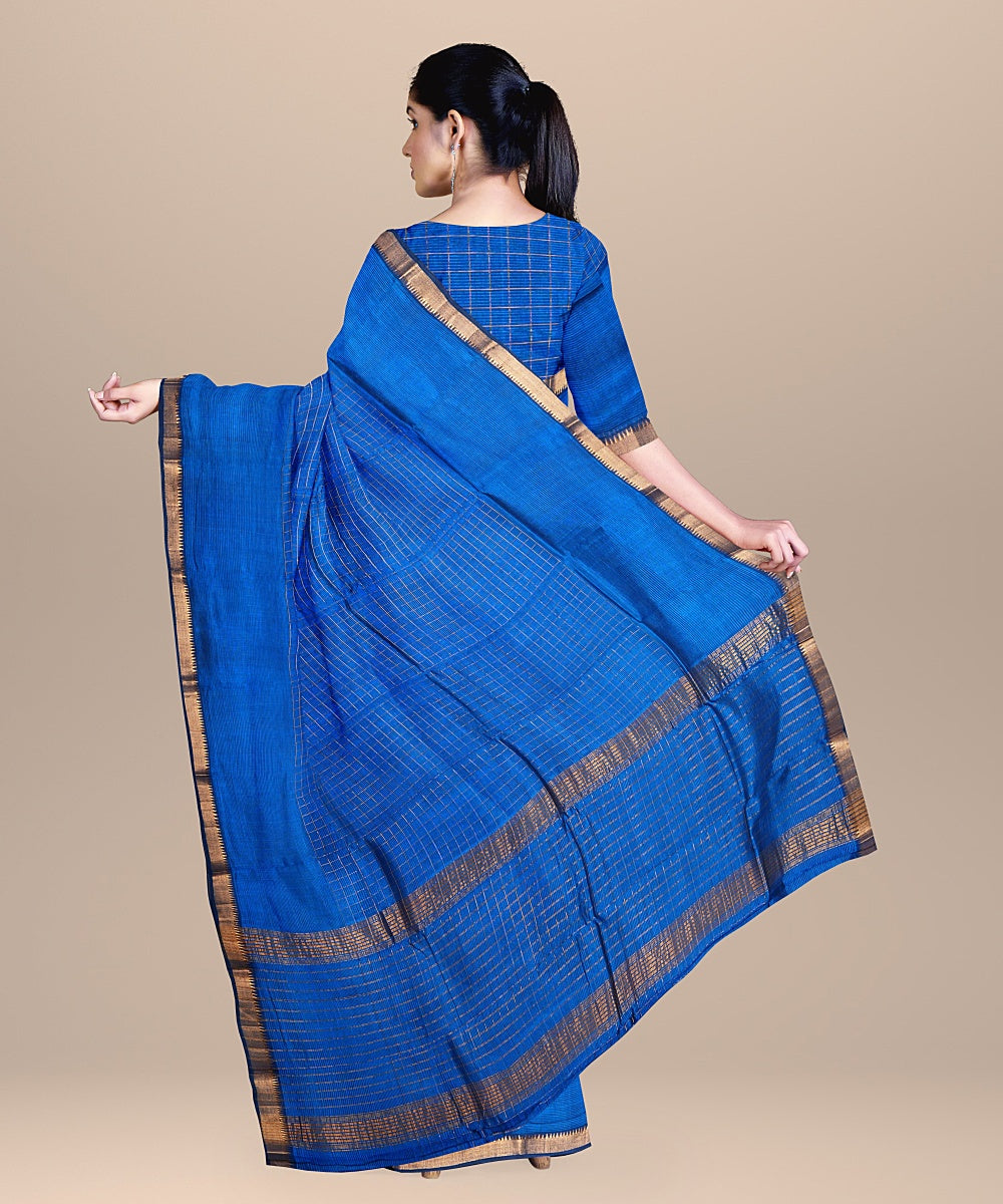 Navy blue mangalagiri cotton silk handwoven saree