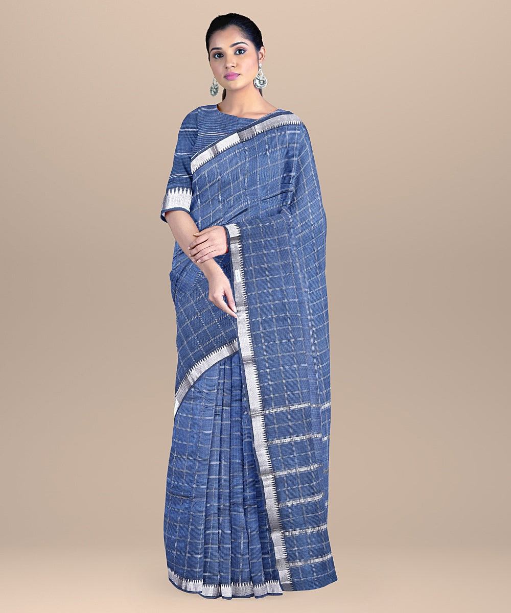 Grey handwoven cotton silk mangalagiri saree