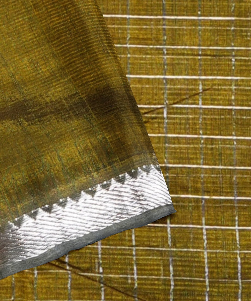 Olive green handwoven mangalagiri cotton silk saree