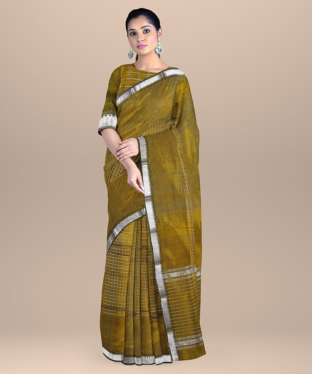 Olive green handwoven mangalagiri cotton silk saree