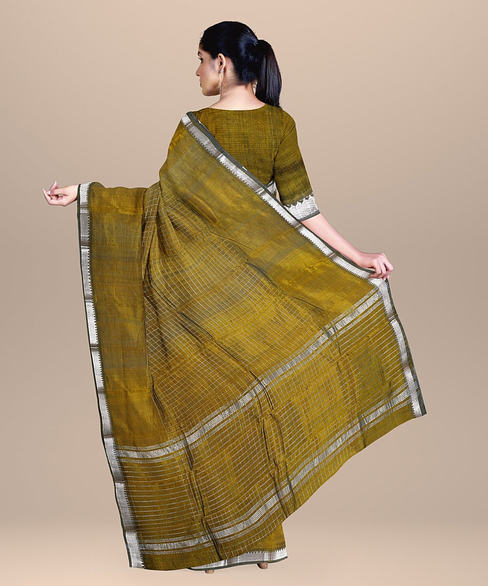 Olive green handwoven mangalagiri cotton silk saree