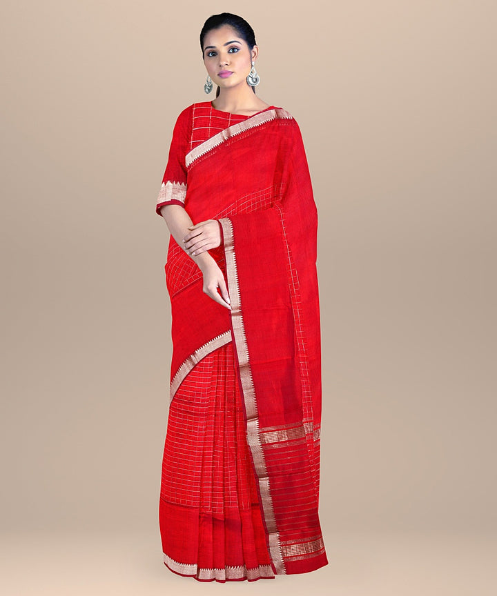 Red handloom mangalagiri cotton silk saree