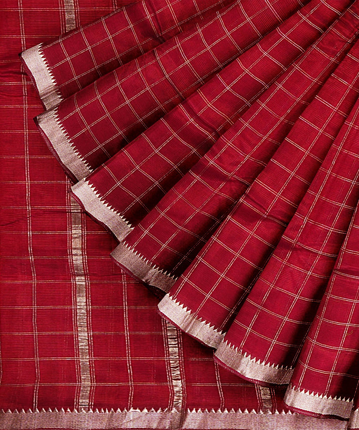 Maroon checked handwoven mangalagiri cotton silk saree