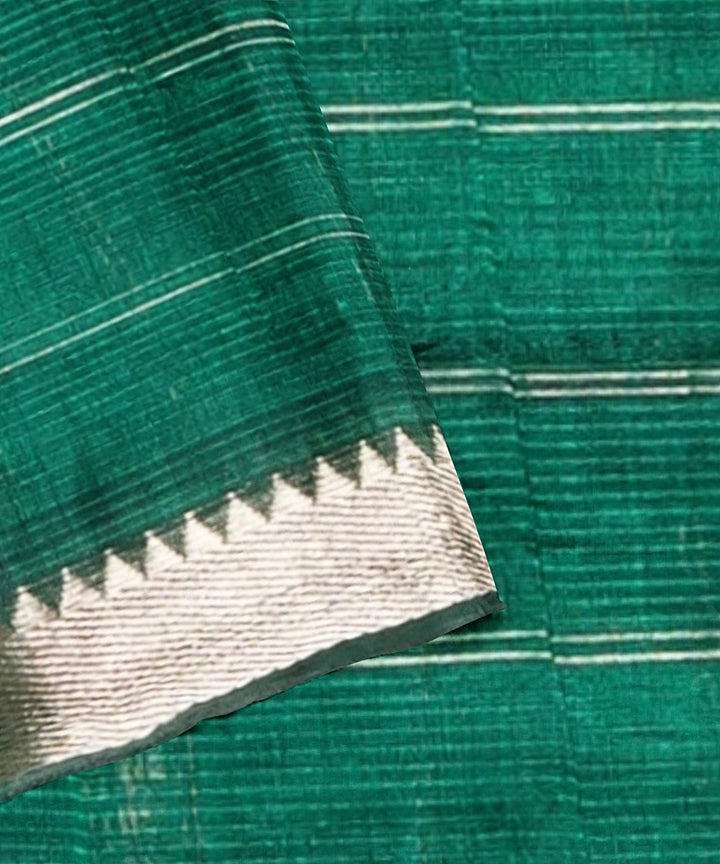 Dark green checked handwoven mangalagiri cotton silk saree