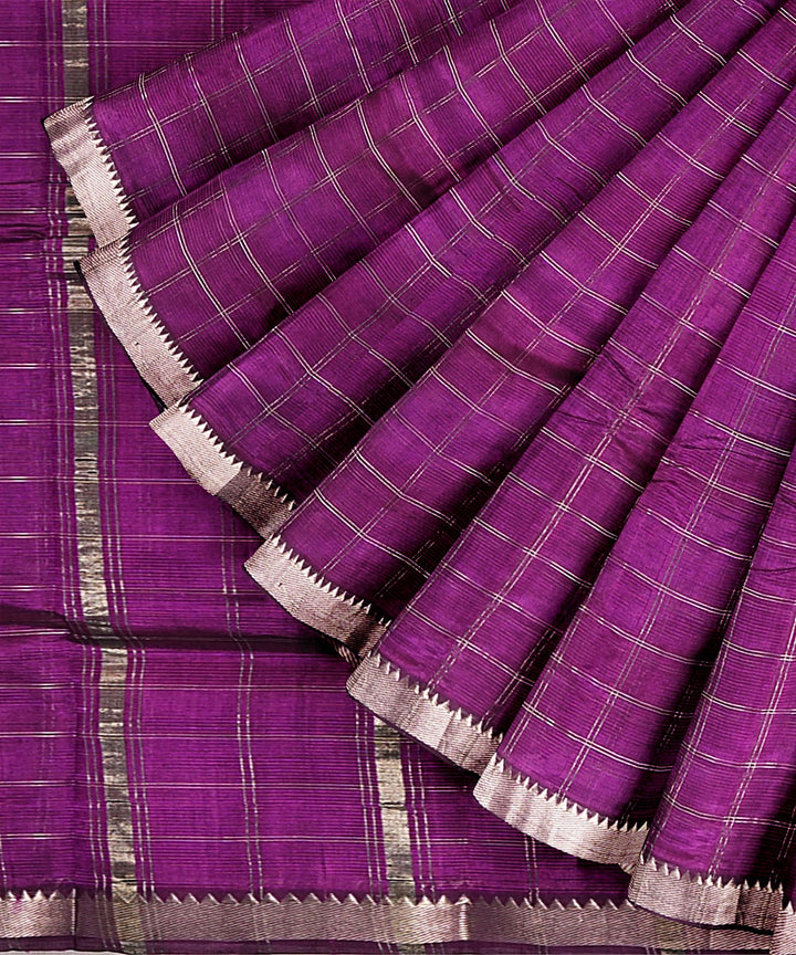 Purple checked handwoven mangalagiri cotton silk saree