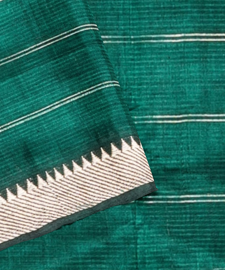 Dark green checked mangalagiri handwoven cotton silk saree