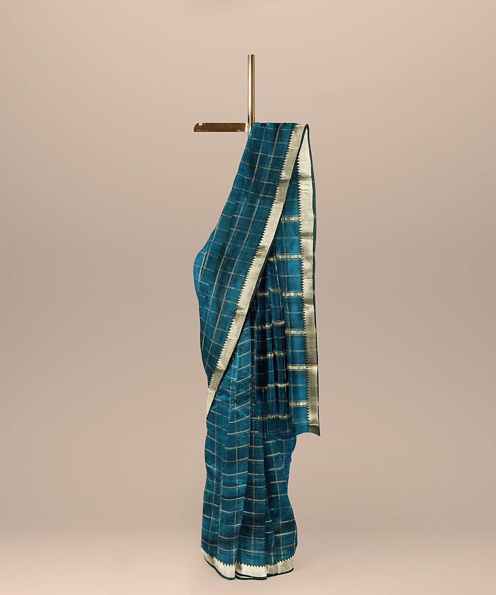 Tan green handwoven mangalagiri cotton silk saree