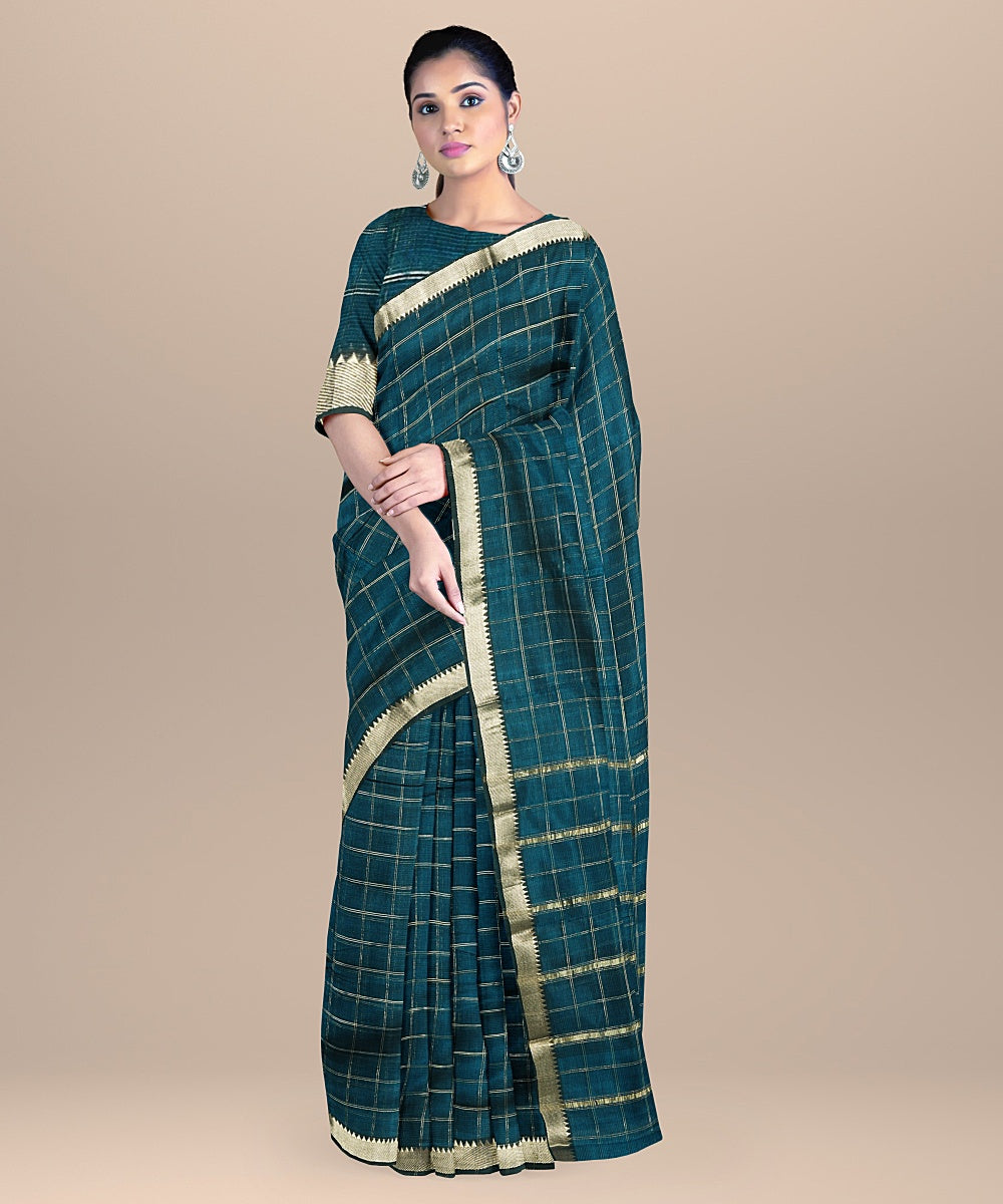 Tan green handwoven mangalagiri cotton silk saree