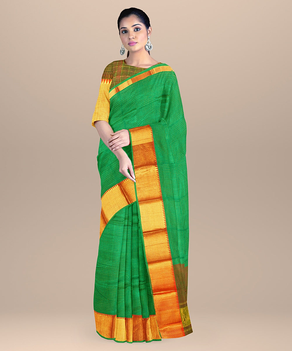 Cyan green handwoven mangalagiri cotton silk saree