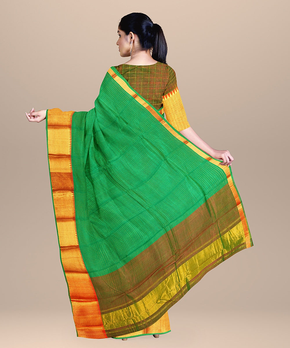 Cyan green handwoven mangalagiri cotton silk saree