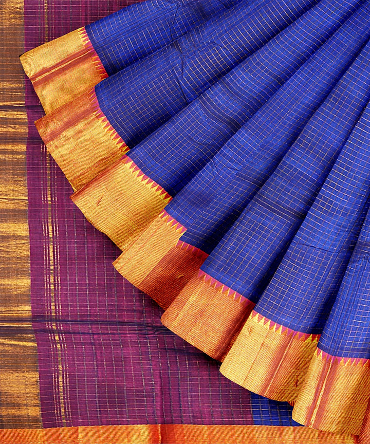 Navy blue maroon handwoven mangalagiri cotton silk saree