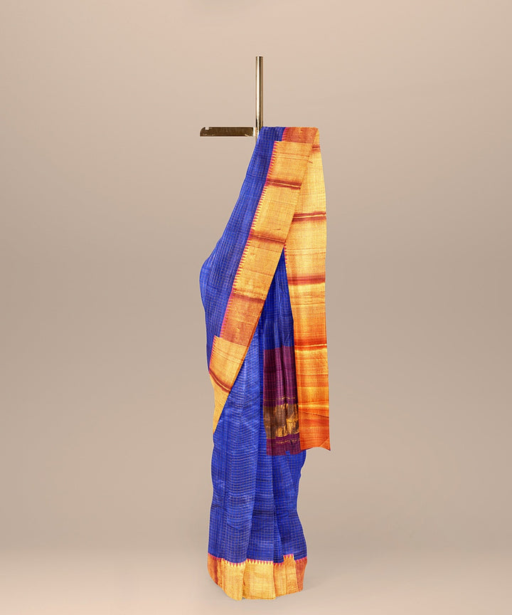 Navy blue maroon handwoven mangalagiri cotton silk saree