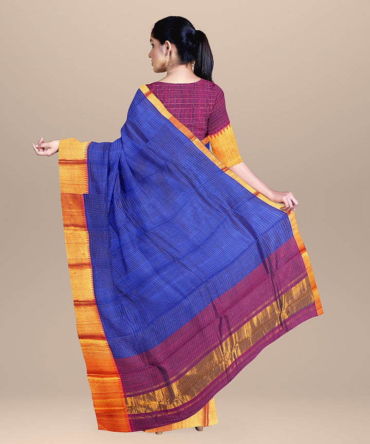 Navy blue maroon handwoven mangalagiri cotton silk saree