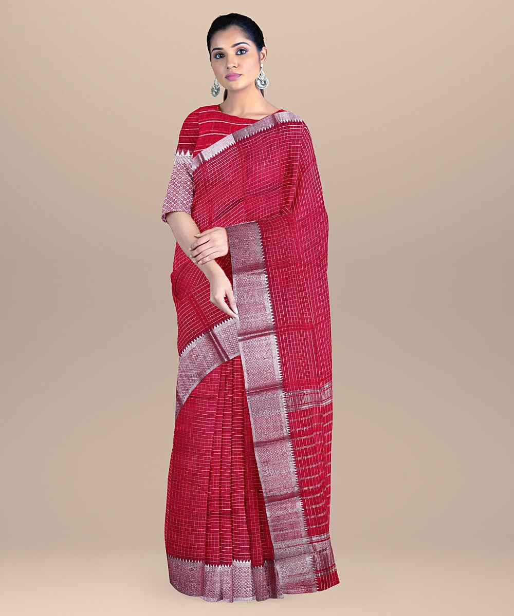 Maroon mangalagiri handloom cotton silk saree