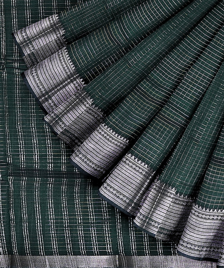 Dark green mangalagiri cotton silk handwoven saree