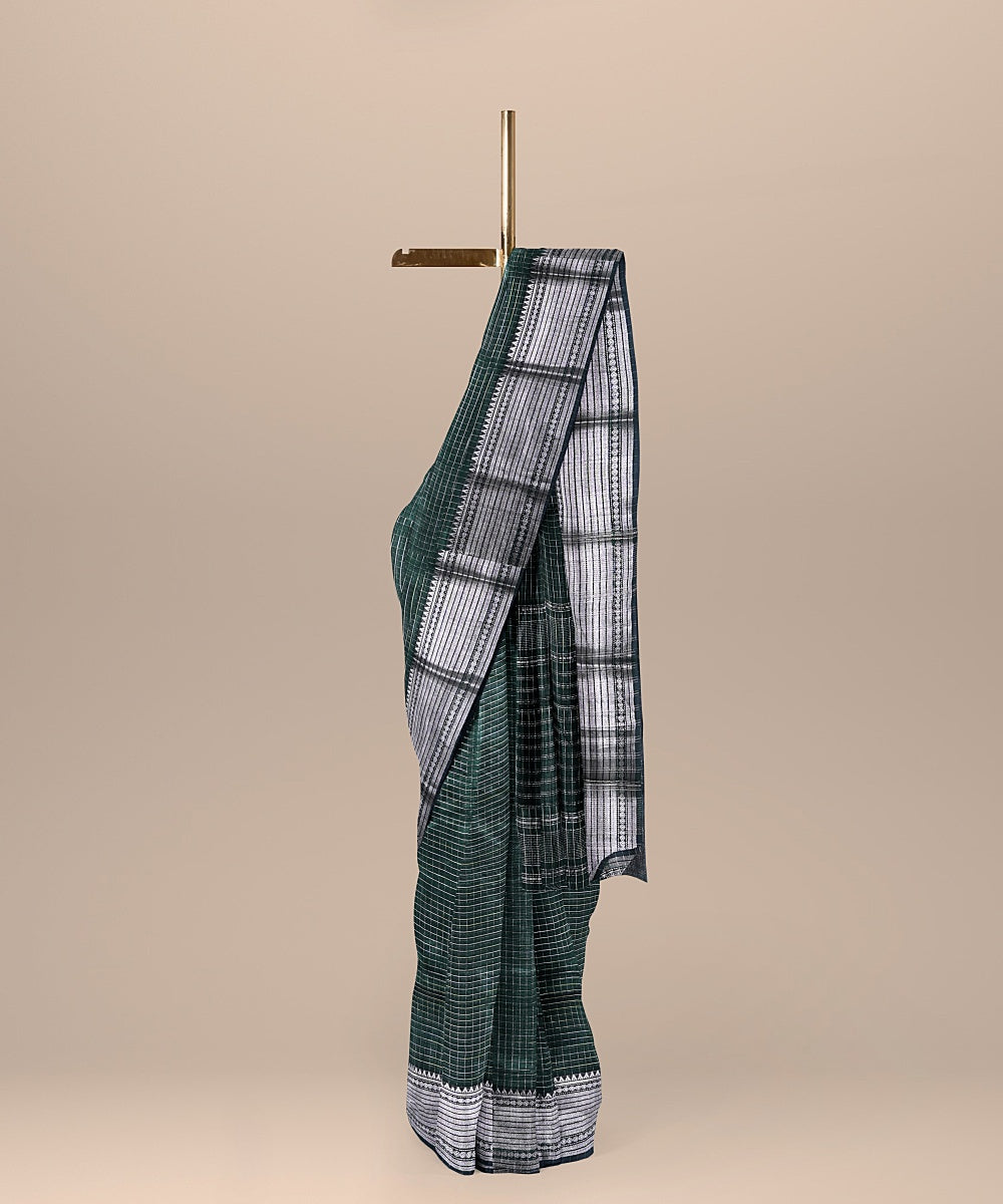 Dark green mangalagiri cotton silk handwoven saree