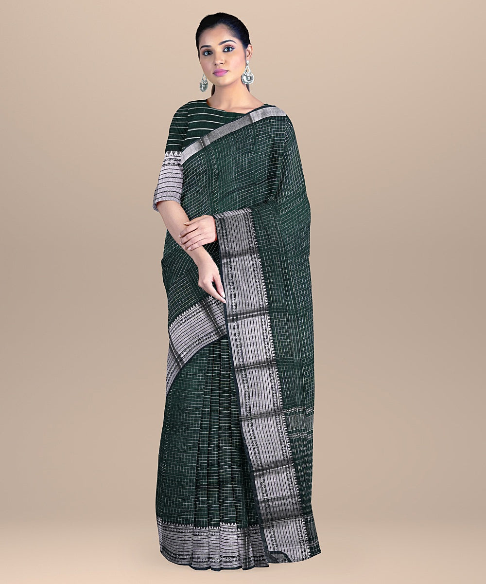 Dark green mangalagiri cotton silk handwoven saree