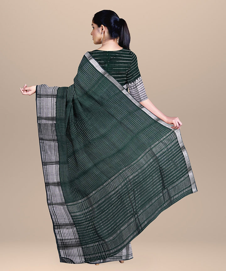 Dark green mangalagiri cotton silk handwoven saree