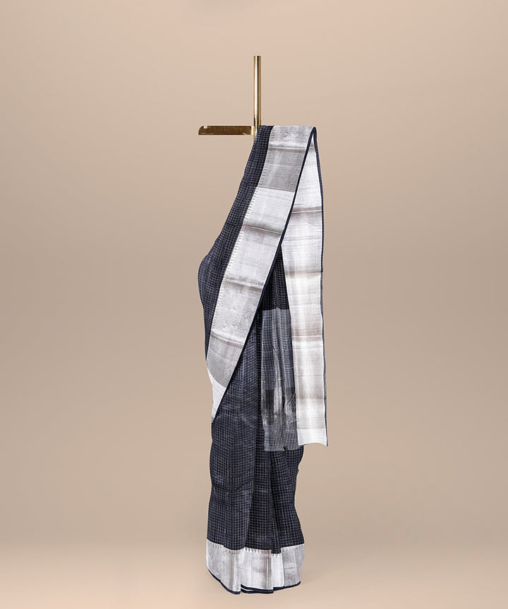 Black handwoven mangalagiri cotton silk saree