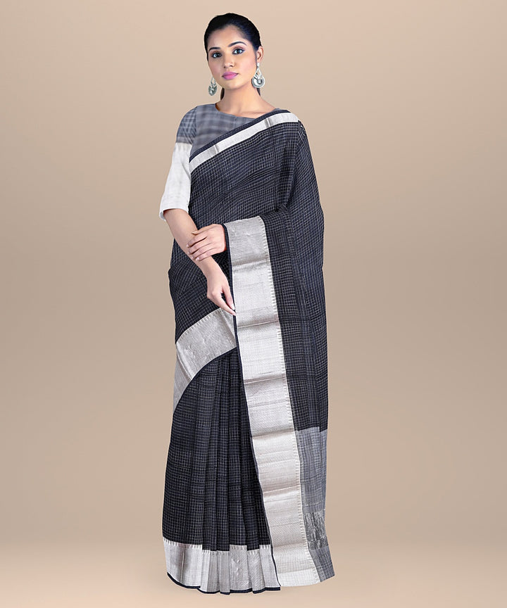 Black handwoven mangalagiri cotton silk saree