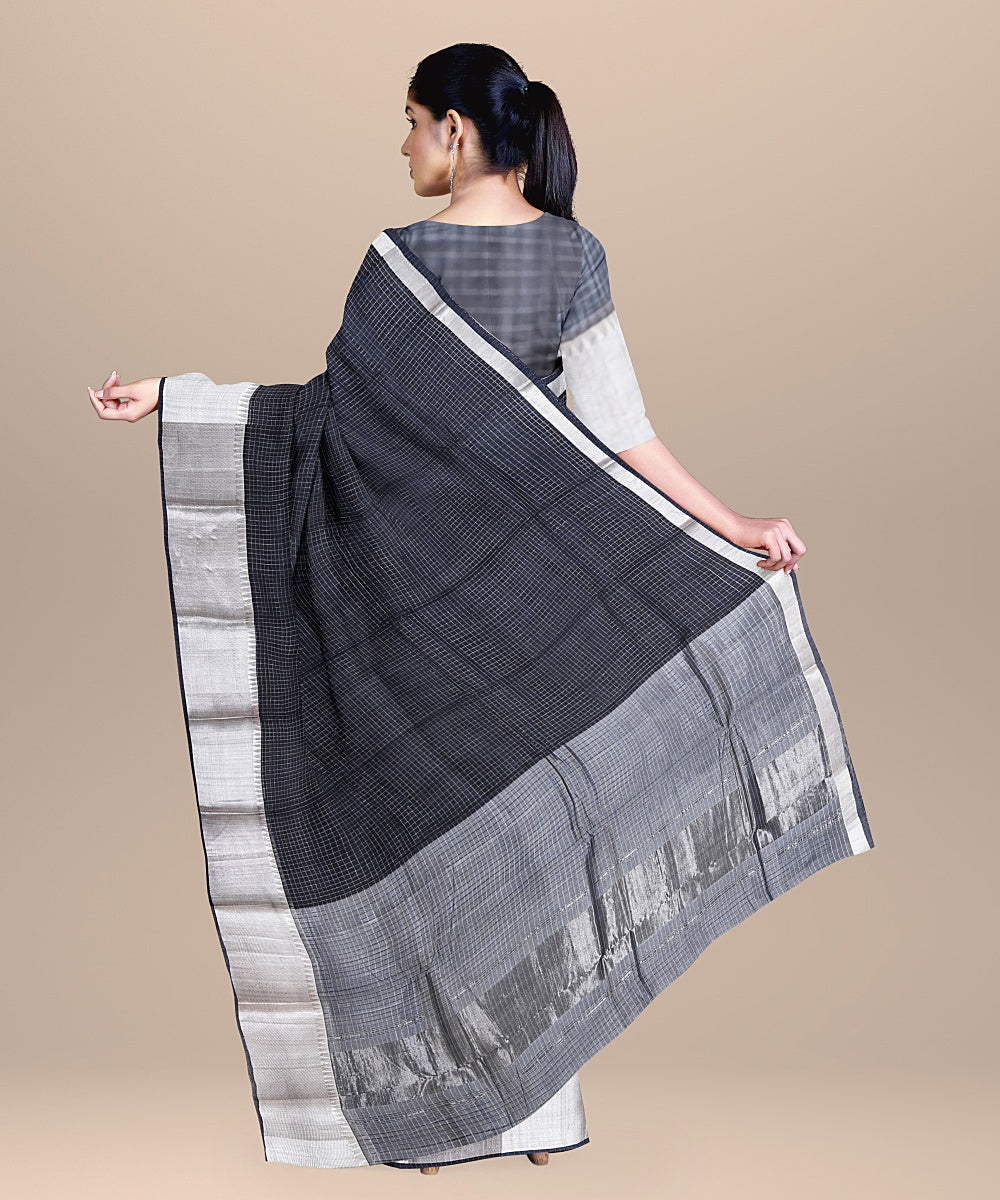 Black handwoven mangalagiri cotton silk saree