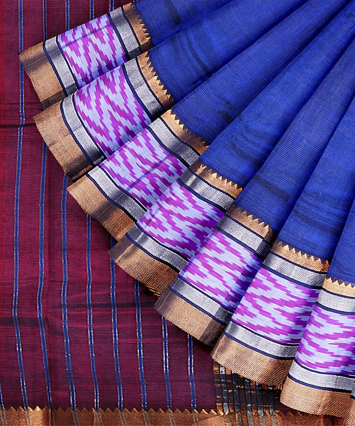 Navy blue maroon mangalagiri handwoven cotton silk saree