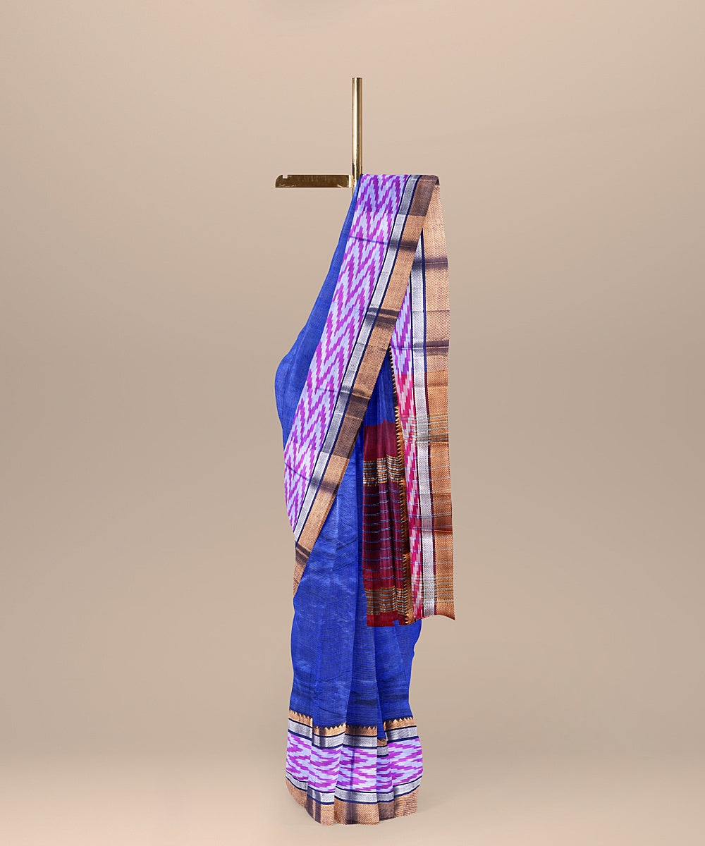 Navy blue maroon mangalagiri handwoven cotton silk saree