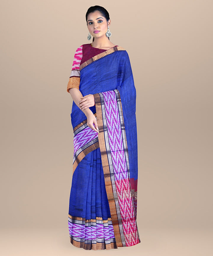 Navy blue maroon mangalagiri handwoven cotton silk saree