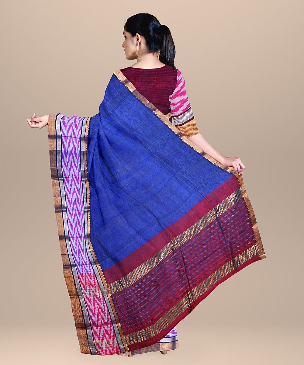 Navy blue maroon mangalagiri handwoven cotton silk saree