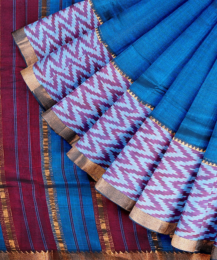 Cyan blue handwoven mangalagiri cotton silk saree