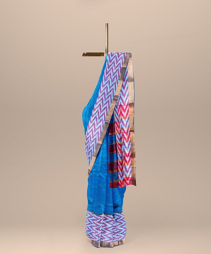 Cyan blue handwoven mangalagiri cotton silk saree